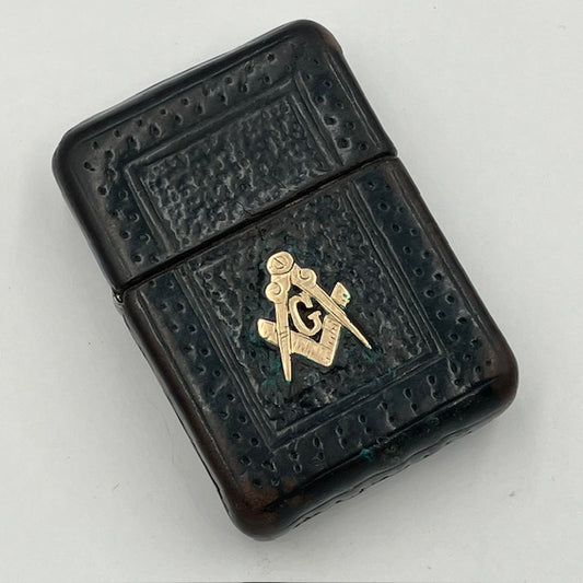 ZIPPO ビンテージ ジッポー 超希少品 1943年～1945年 3バレル フルカバーレザー ブラッククラックル フリーメイソン 中古 動作確認済み 【海外直輸入USED品】