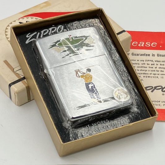 ZIPPO ビンテージ ジッポー 未使用デッドストック 1969年製 スポーツシリーズ ゴルファー 豆腐フェルト 箱・取説付 動作確認済み 【海外直輸入USED品】