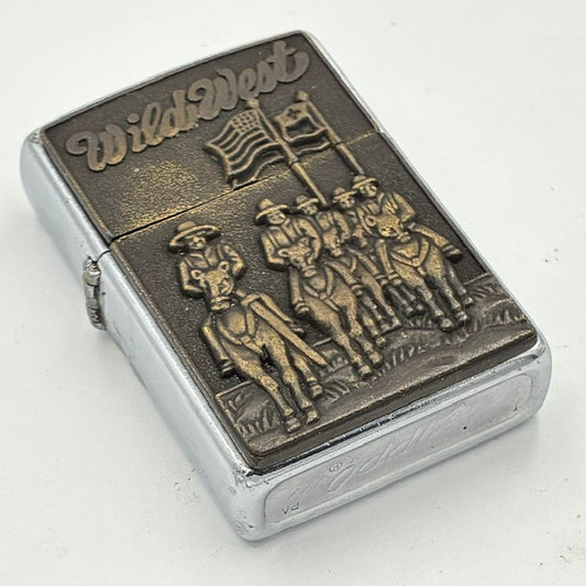 ZIPPO ビンテージ ジッポー 1976年 WILD WEST メタル貼り 中古 動作確認済み 【海外直輸入USED品】