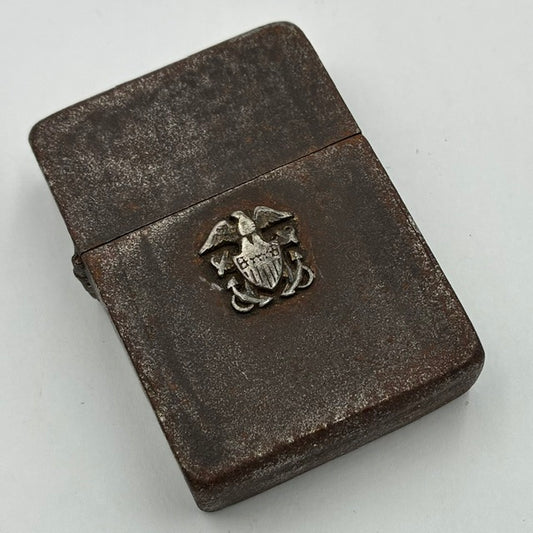 1941年製 ZIPPO ジッポー WWⅡ US NAVY 4バレル スチール製ラウンドコーナー ブラッククラックル 中古 動作確認済み 【海外直輸入USED品】
