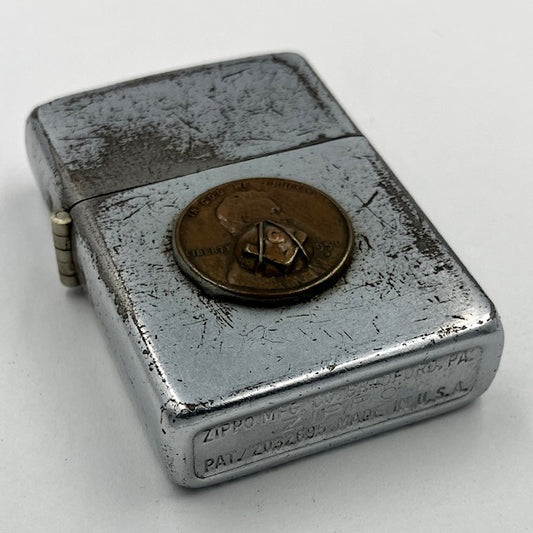 ZIPPO ビンテージ スチール製 1951年～1953年 メイソニックペニー（Masonic Penny）ジッポー 中古 火花確認 【海外直輸入USED品】